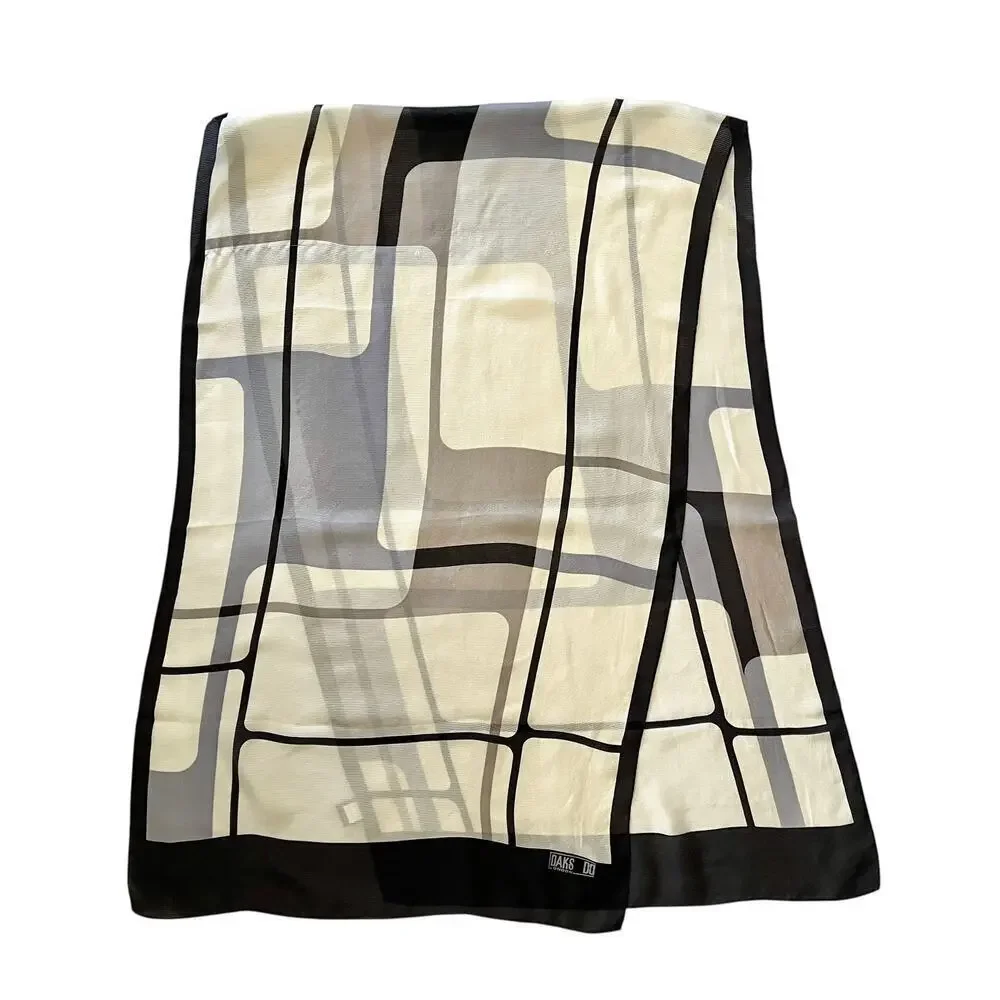 Vintage DAKS London Silk Windowpane Print Long Rectangle Scarf Shawl